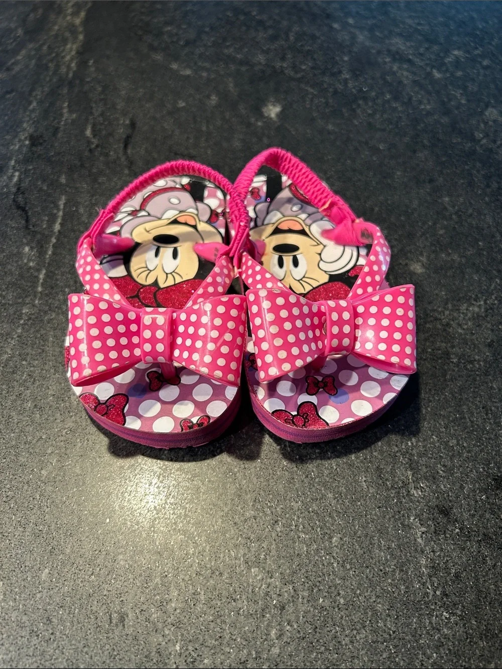 Disney Pink Minnie Mouse Polka Dot Bow Flip Flops for Kids